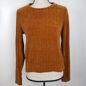 Heart & Hips Mustard Goldenrod Yellow Ribbed Chenille Crew Neck Sweater M